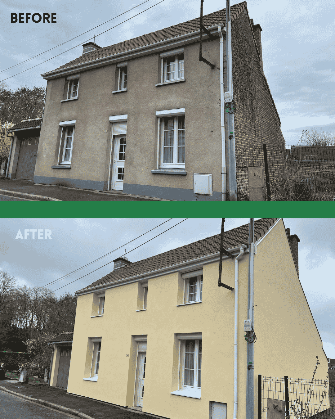 Afgewerkte crepi-gevel met gevelisolatie door West Facade